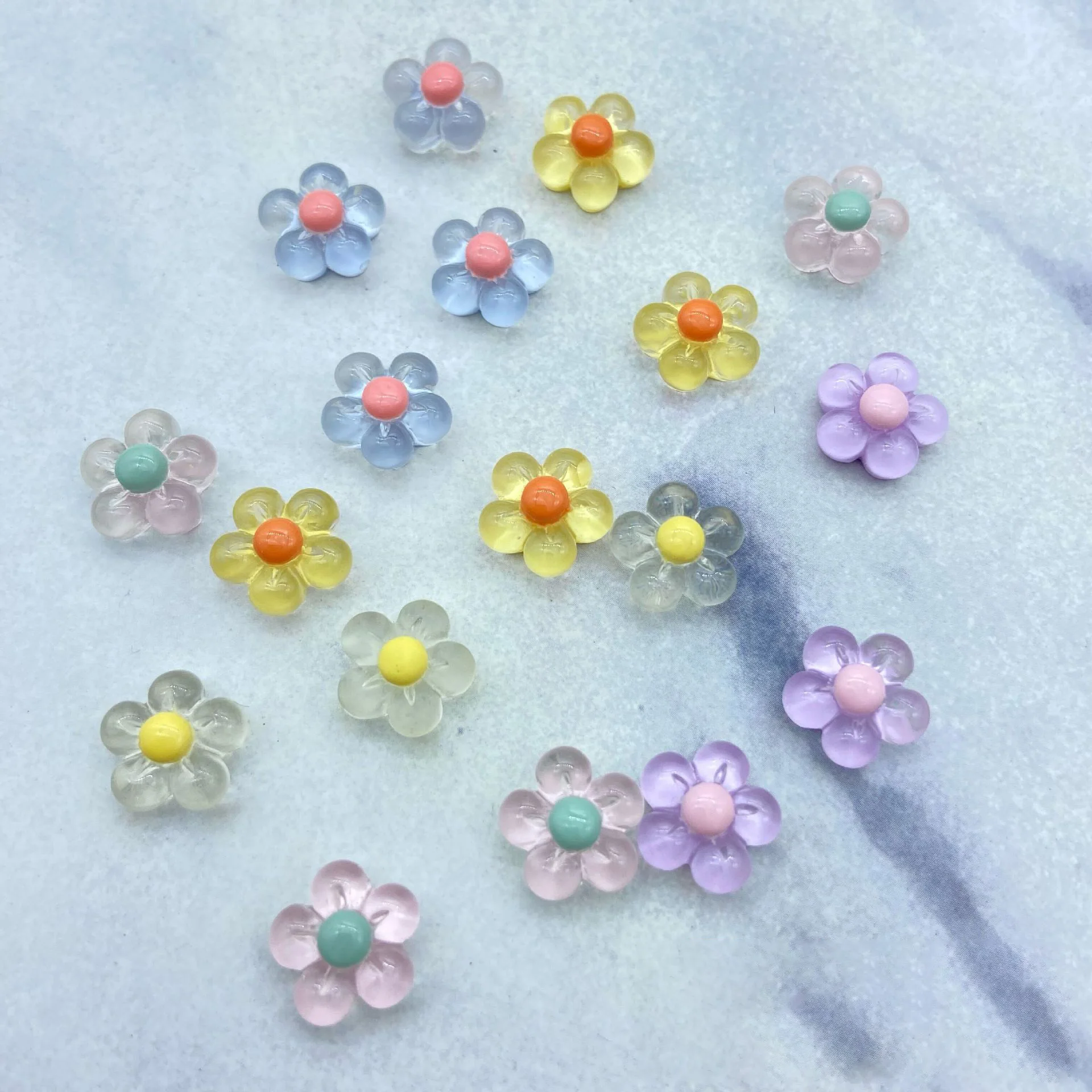 10Pcs 수지 태양 꽃 네일 부품 얼음 투명 일본 Kawaii 손톱 라인 석 장식 3D 젤리 다채로운 손톱 액세서리 12.5mm