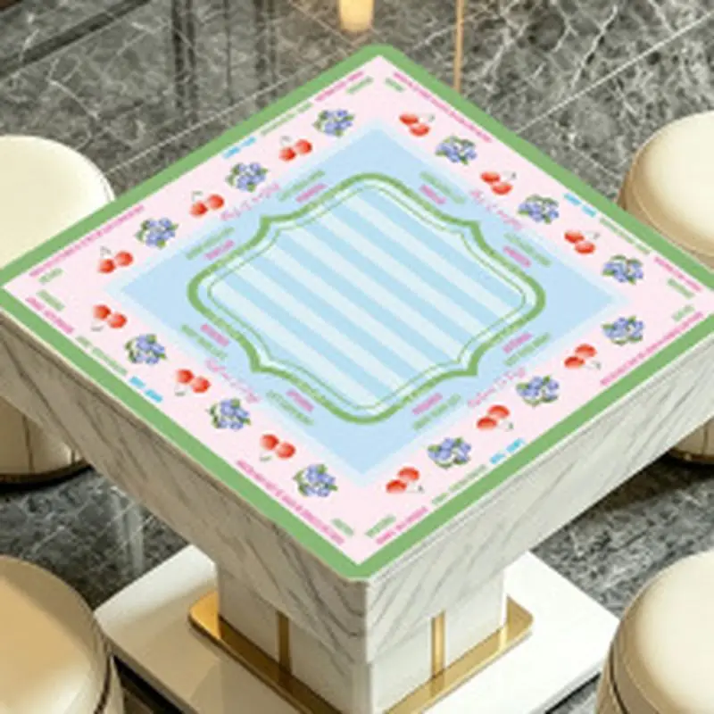 VIKAMA Pink Green Cherry Floral Mahjong Table Mat Quick Dry Non Slip Party Table Cover Mountain House Floor Mat Home Decor