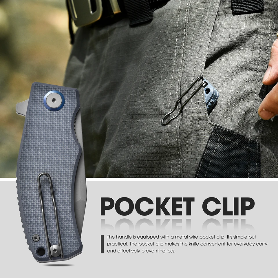 HARNDS Revenant Pocket Knife D2 Steel Folding Knife Tanto Blade EDC BBQ Knife with Pocket Clip G10 Handle Survival Hiking Knives - view 4
