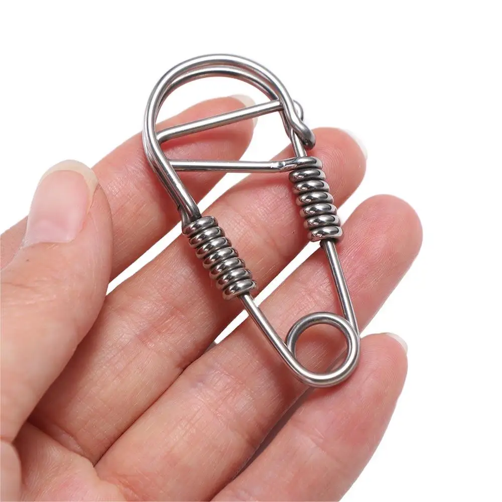 Stainless Steel Clasp Dual Lock Keychain Hook Snap Clip Stainless Steel Wire Snap Clip Dual Lock Creative Carabiner Key Ring