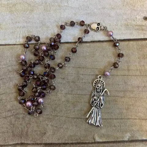 Dark purple santa muerte rosary, santisima muerte rosary, nuestra senora de la santa muerte, holy death rosary, sacred death ros