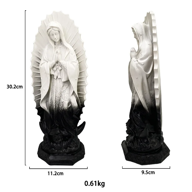 12-Zoll-Mexikanische Jungfrau-Maria-Figur, katholische gesegnete Mutter Guadalupe, Skulptur aus Kunstharz, religiöse Statue, Heimdekoration – Detail 2