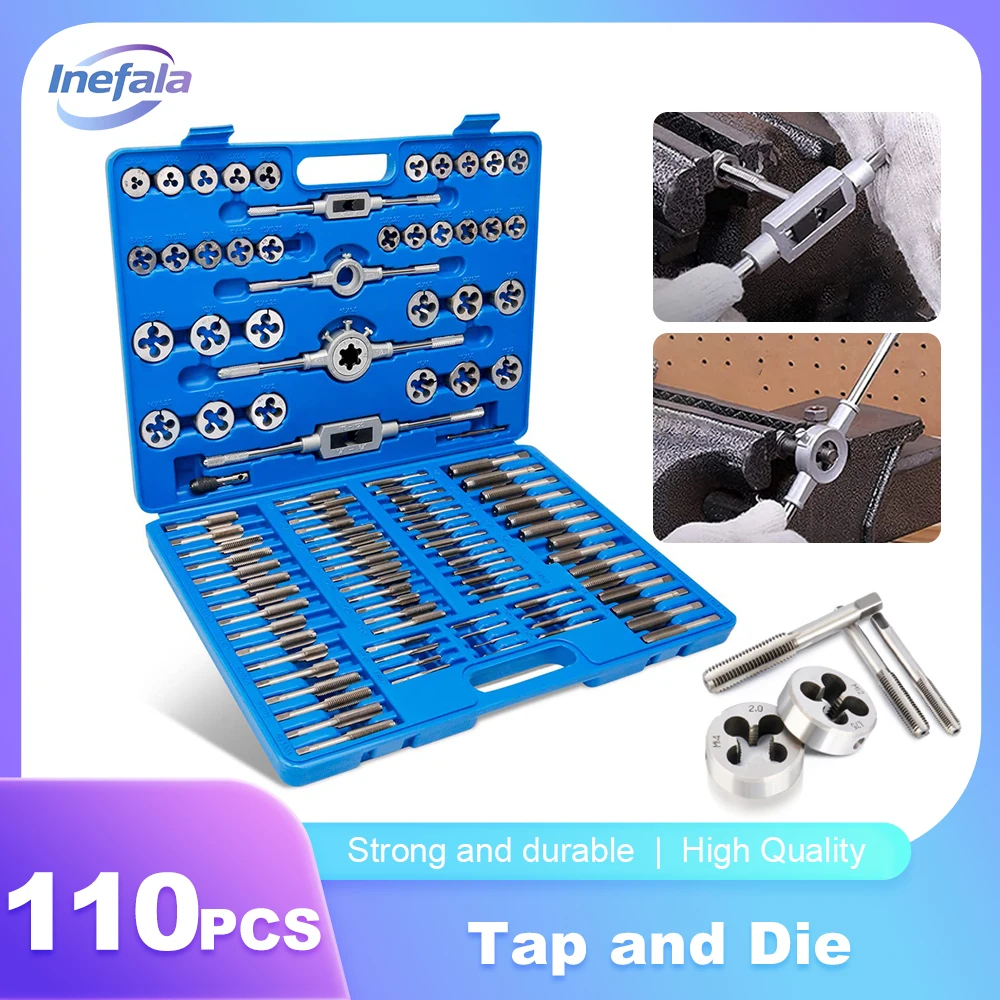 110 pièces/ensemble jeu de tarauds et de matrices M2-M18 filetage de vis taraud métrique ensembles de outils à main Kit outils de filetage manuel pour le travail du métal