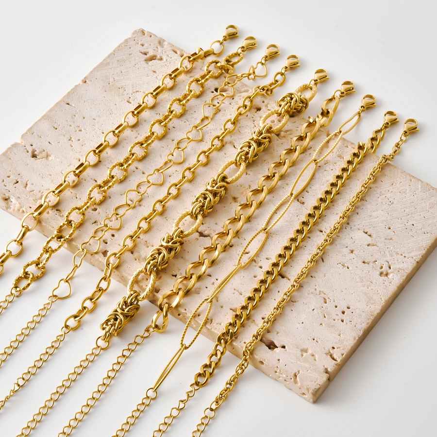 1Pcs Gold Plated Stainless Steel Chain Necklaces Multi‑Styles Cable Paperclip Rope Figaro Chain DIY Jewelry Making Accessories