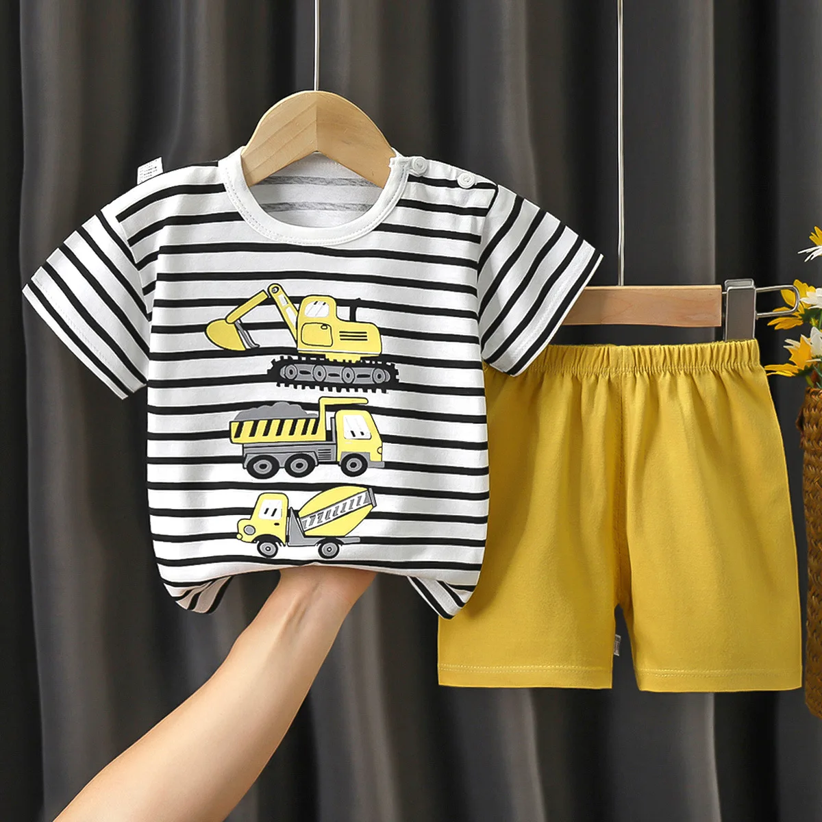 2Piece Summer Toddler Girl Clothes Boys Outfit Set Casual Cartoon Cute Stripe Short Sleeve Baby Tops+Shorts Kids Clothing BC868