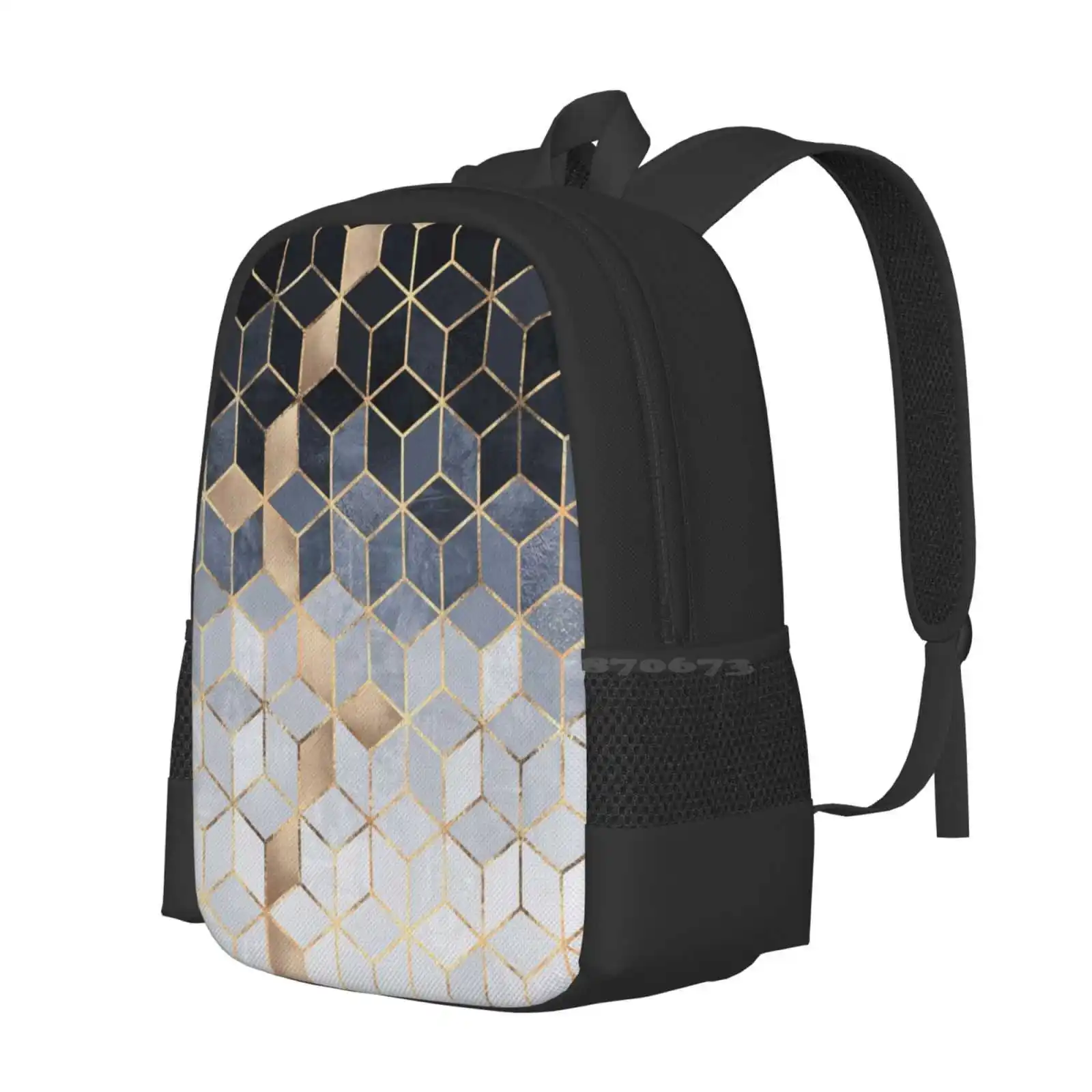 Soft Blue Gradient Cubes Backpacks For School Teenagers Girls Travel Bags Graphic Pattern Abstract Geometry Geometric Cubes