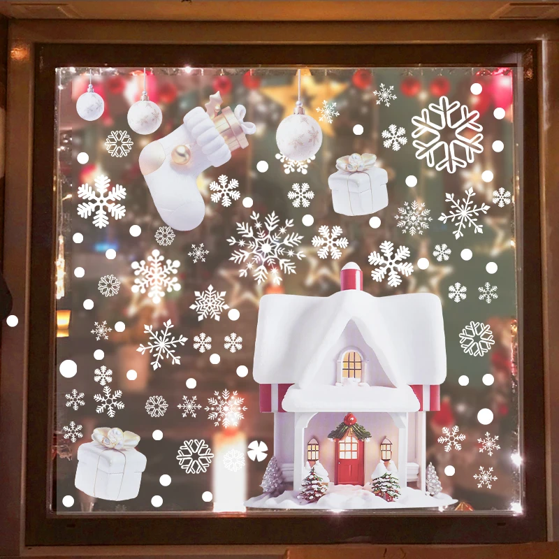 4pcs Christmas Window Stickers Santa Claus Snowflake Snowman Glass Stickers Decal Merry Christmas Home Decor 2024 New Year Gifts