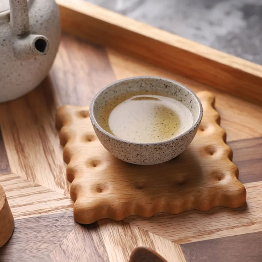 

3pcs Solid Wood Coaster Biscuit Shaped Table Placemat Heat Resistant Home Kitchen Decor Protective Pad Coffee Drink