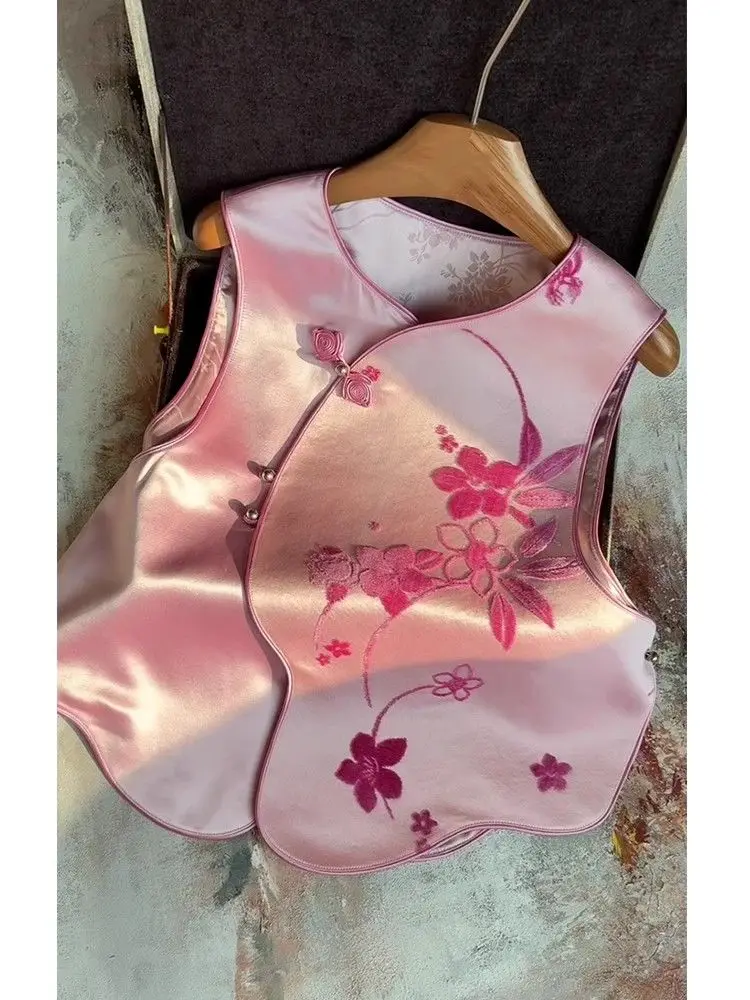 

Женский жилет с цветочной вышивкой в стиле ретро, китайский винтажный топ без рукавов в этническом стиле, большие размеры