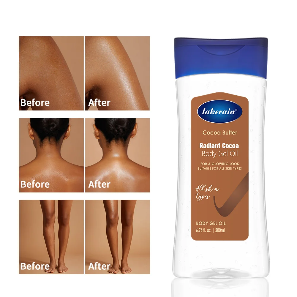 Gel de aceite corporal de cacao, hidratación hidratante para el cuidado de la piel seca, tratamiento de mantequilla brillante radiante, cuidado nutritivo del cuerpo, cuidado de la piel