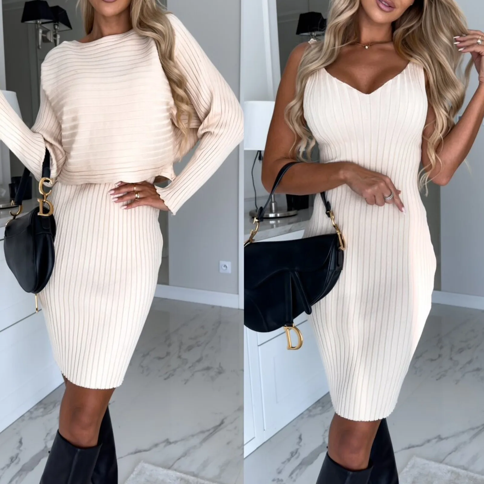 New In Dresses For Women 2024 Autumn Spring Loose Knit Sweater Sleeveless Dress Sets Fashion Women’s Clothing Pullover Dress Set