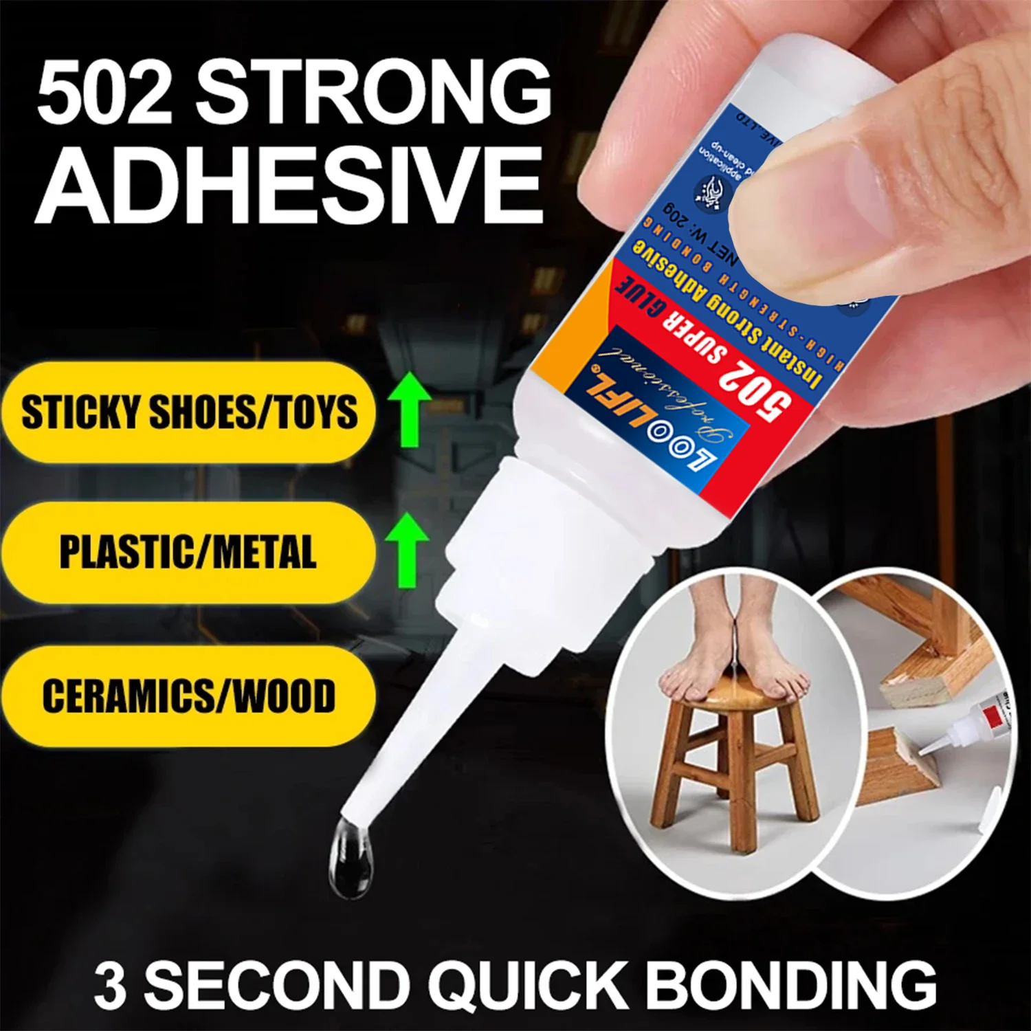 LOOLIFL Super Glue 1-25 pieces 502 strong instant-drying cyanoacrylate adhesive for leather, rubber, wood, metal, strong bonding liquid tool glue, stable