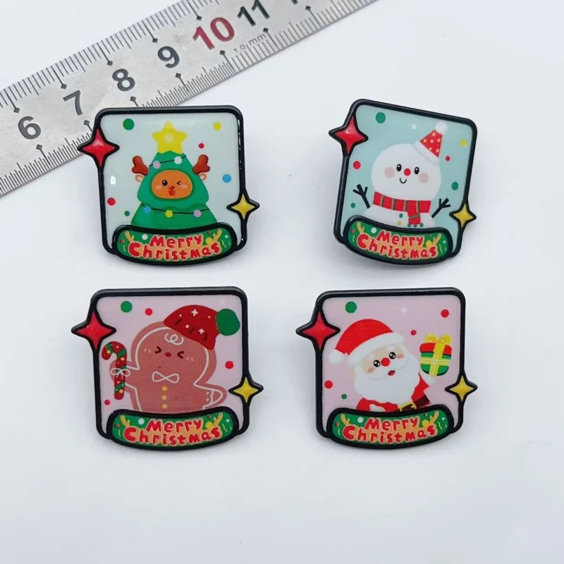 4Pcs Alloy Enamel Christmas Brooches Cute Cartoon Santa Snowman Gingerbread Tree Lapel Pins Merry Christmas Badges