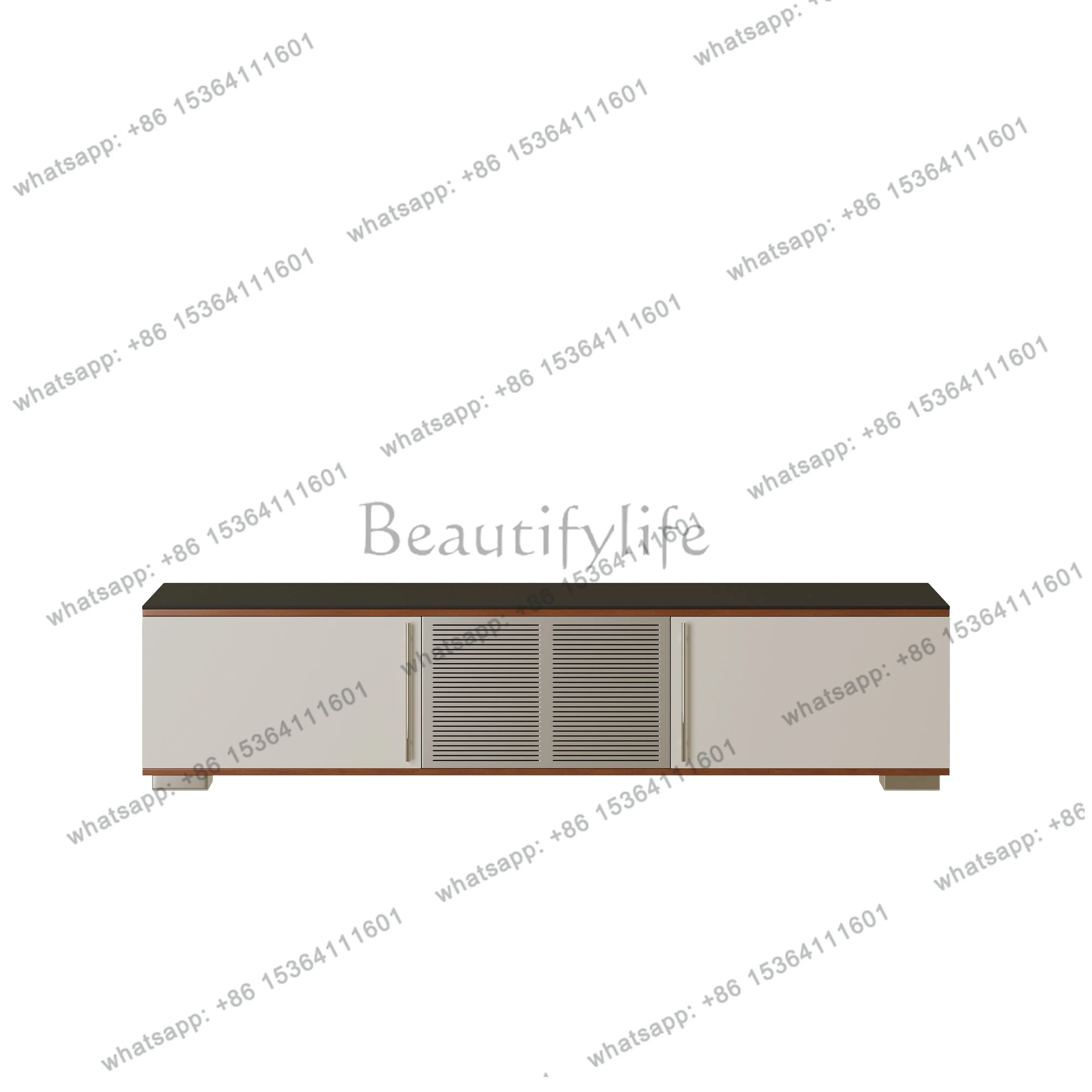 hot Modern minimalist TV cabinet black and white contrasting color household wall locker floor-to-ceiling wood