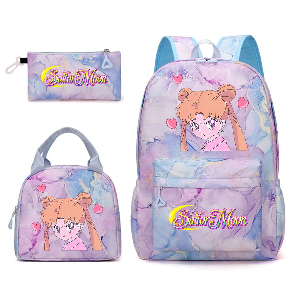 Anime Sailor Moon School Bag Set 3 in 1 Backpack Lunch Box Pencil Pouch Kawaii Daypack for Teen Girls Outdoor Travel