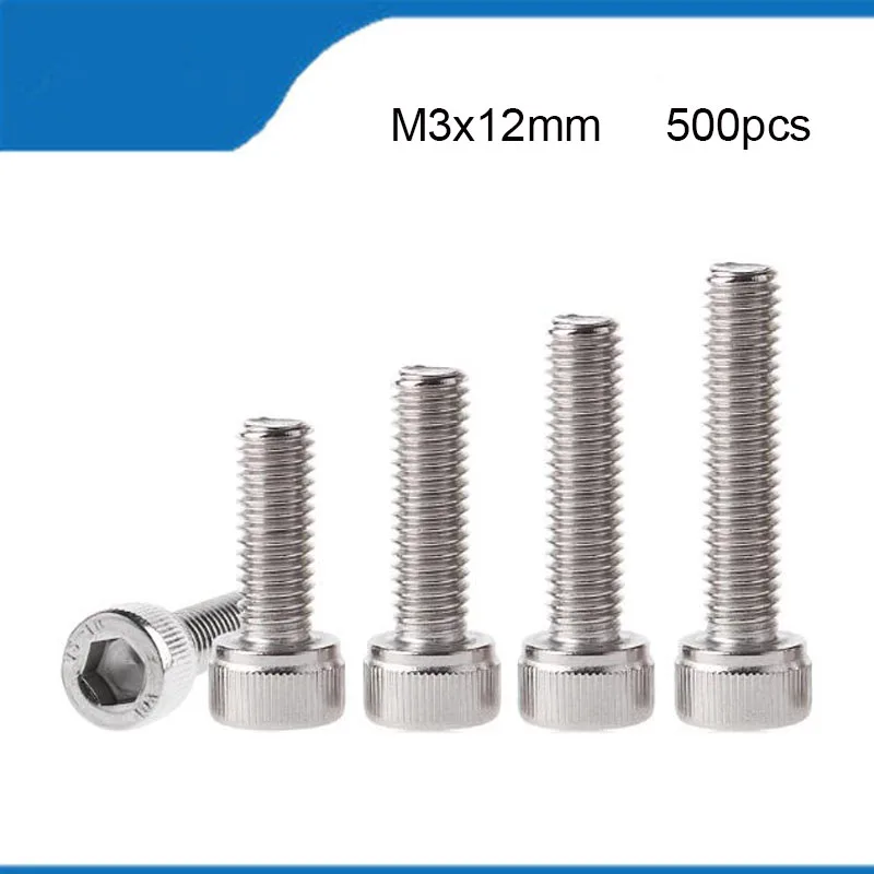 

Free Shipping M3*12mm 500pcs M3 Bolts A2-70 304 Stainless Steel Allen Hexagon Hex Socket Cap Head Screw Bolt Metric Allen Screw