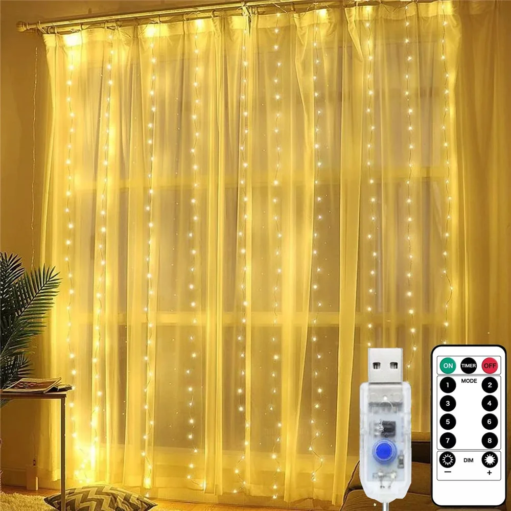 LED Curtain Lights for Bedroom USB Fairy Lights Indoor 8 Modes String Light with Remote Garland Lights for Wedding Christmas