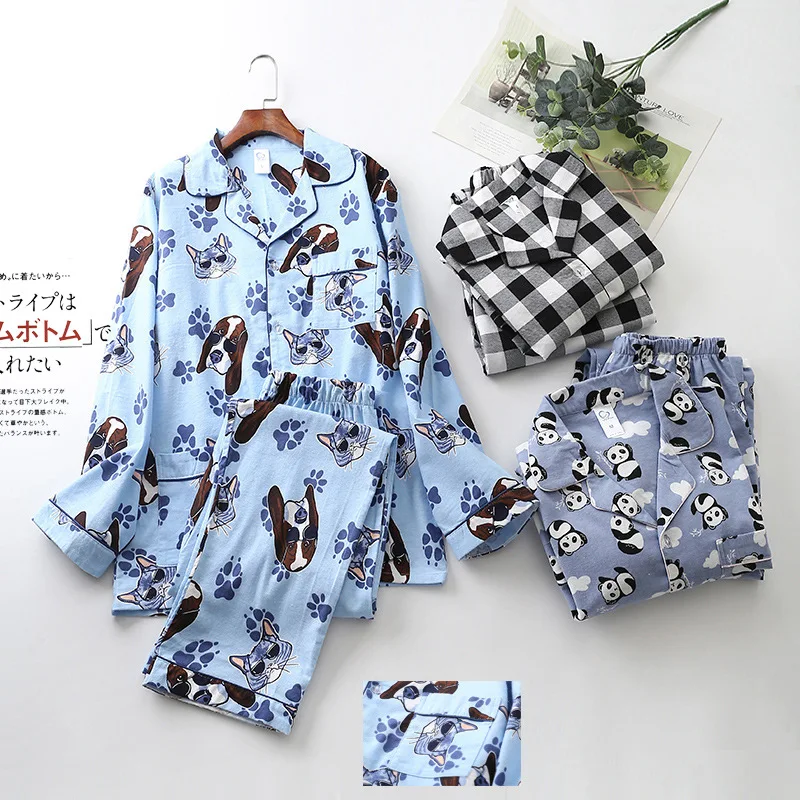 Spring Autumn Men Casual Cartoon Pajama Sets Male 100% Cotton Sleepwear Suit Men Long Sleeve Two-Piece Sets Home Clothes