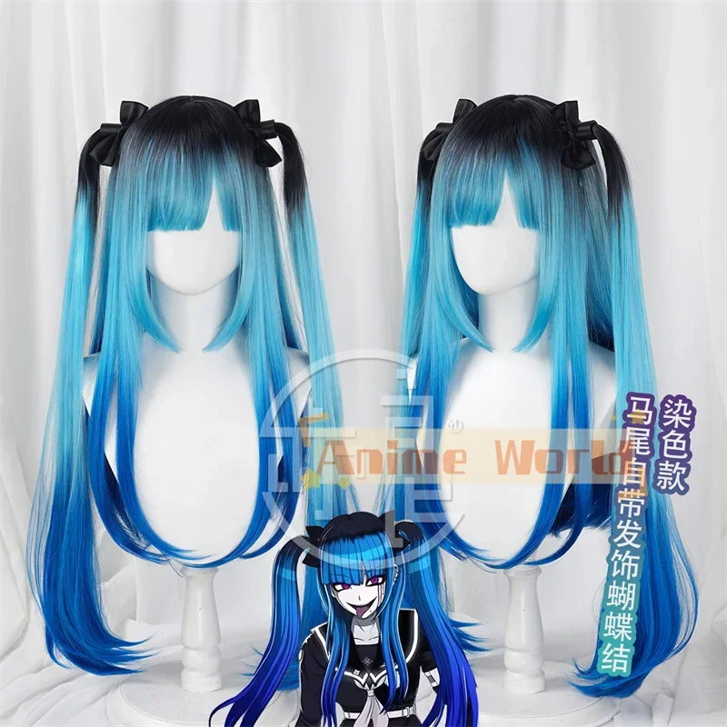 

The Hundred Line Darumi Amemiya Cosplay Wig Long Blue Black Double Ponytail Hair Last Defense Academy Halloween Party for Women