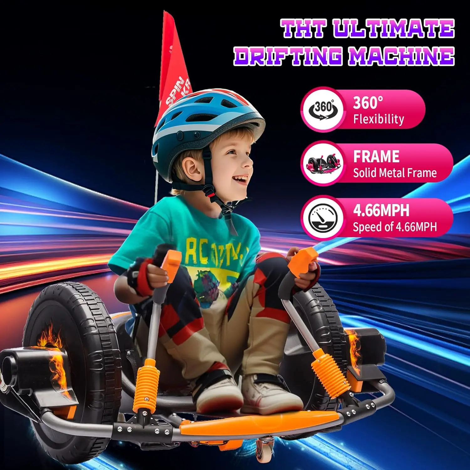 12V Kids Ages 6+, Electric Drifting Go Kart with 16-Inch Big Wheel, 360 Degree Rotating, Double Joysticks Control Direction, Stu