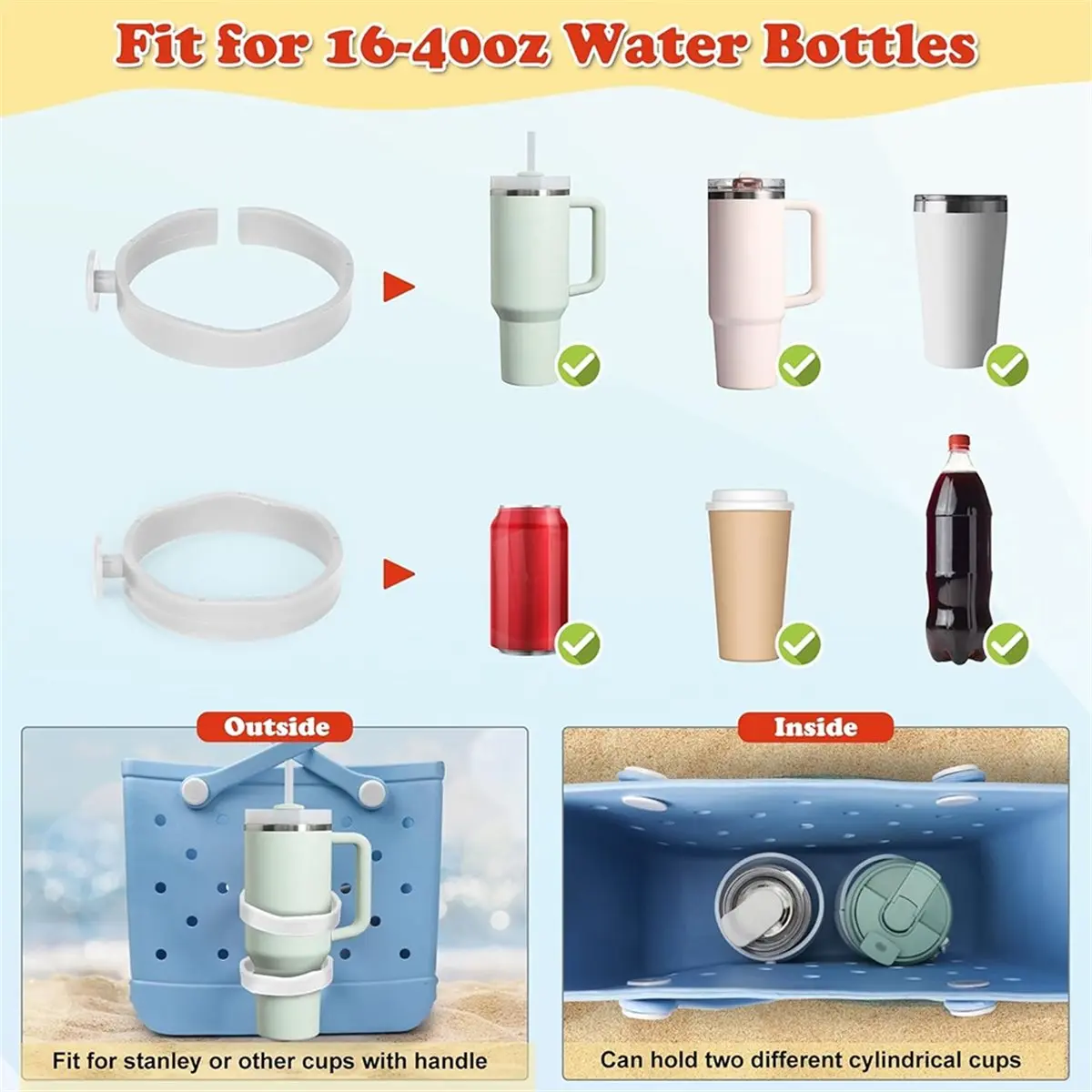 update. Organizer Accessories for Bogg Bags ,Adjustable Cup Phone Holder with Hooks and Keychains,for Beach Bags Inside Outside