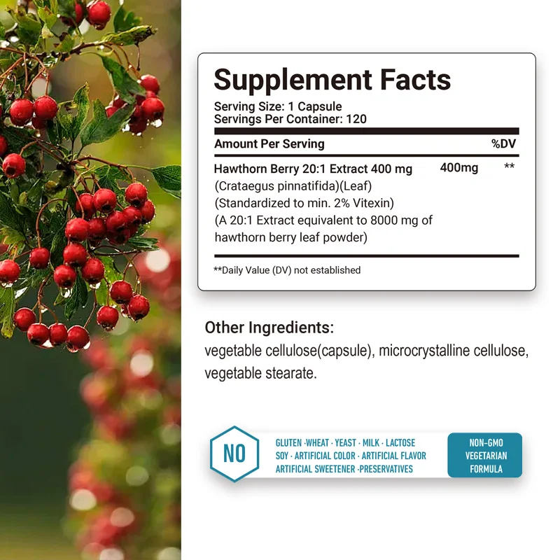 Hawthorn Berry 20:1 Extract 8000mg Strength - Support Blood Pressure and Healthy Circulation