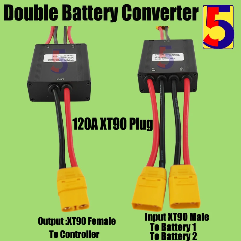 DAZZLEEX Convertisseur Double Batterie 100A Pour E-Bike - Adaptateur XT90 20V-72V Avec Interrupteur Intelligent