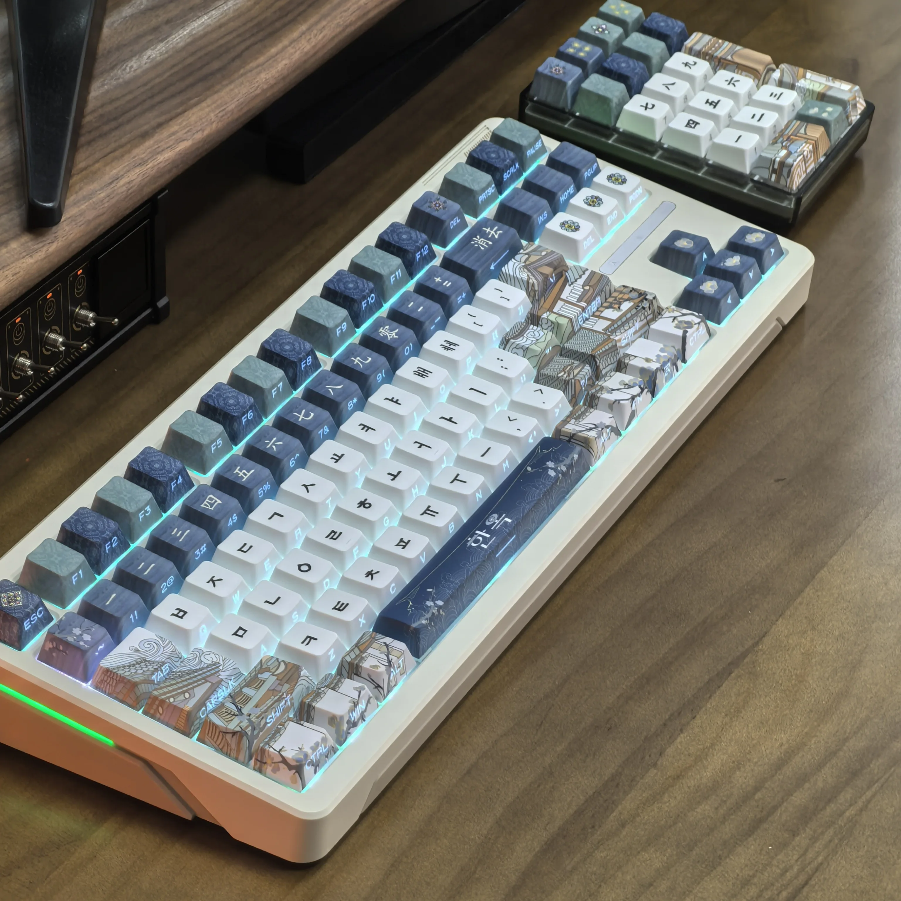 Korean Keycaps Blue Ancient Architectural Style 126Key 2.25/2.75U Space Bar Alice Layout Keycaps L Shape Enter Key Hangul Keycap