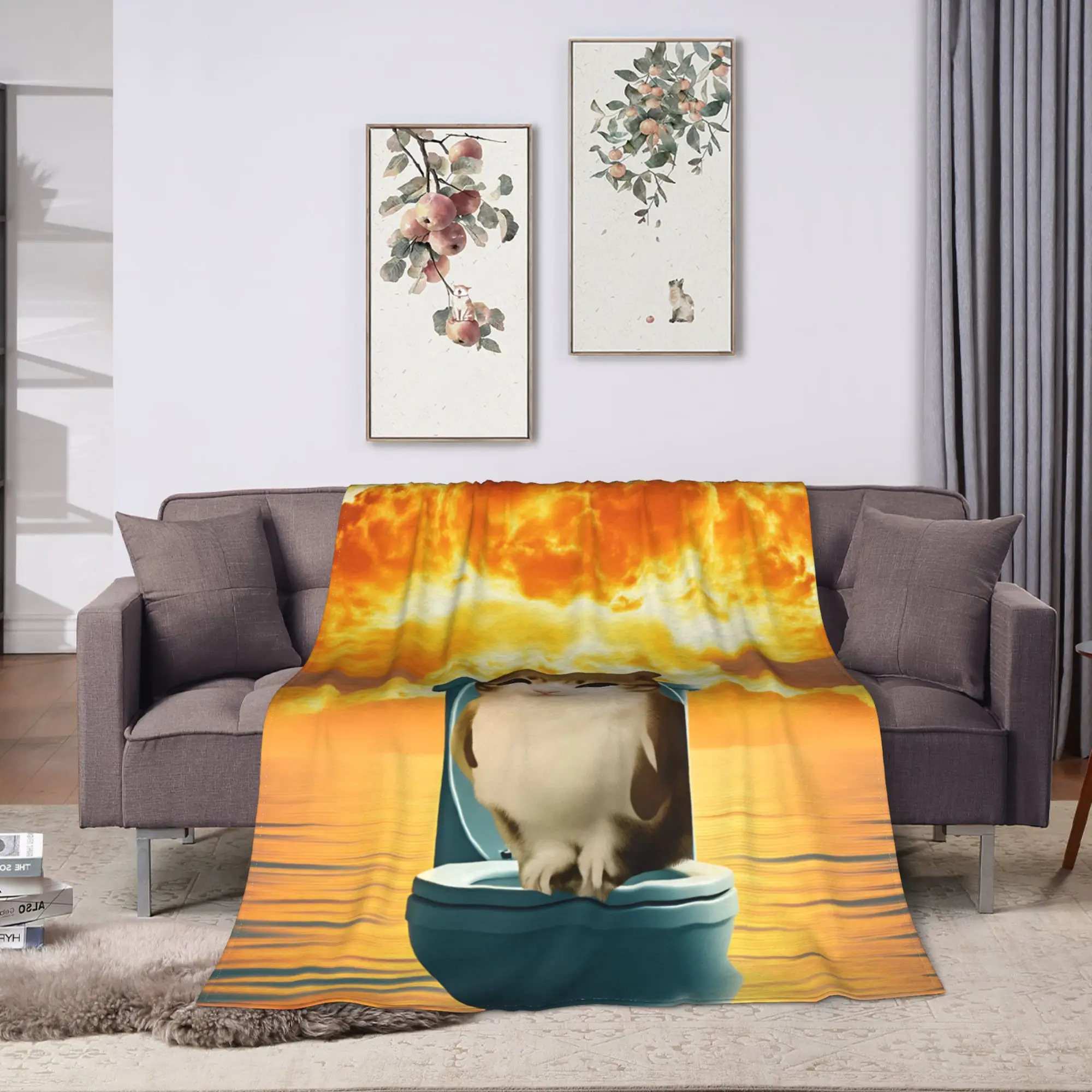 Explosion Toilet Meowl Cat Warm Soft Blanket  Novelty Plane Travel Throw Blanket Couch Bed Flannel Bedspread Sofa Bed Cover