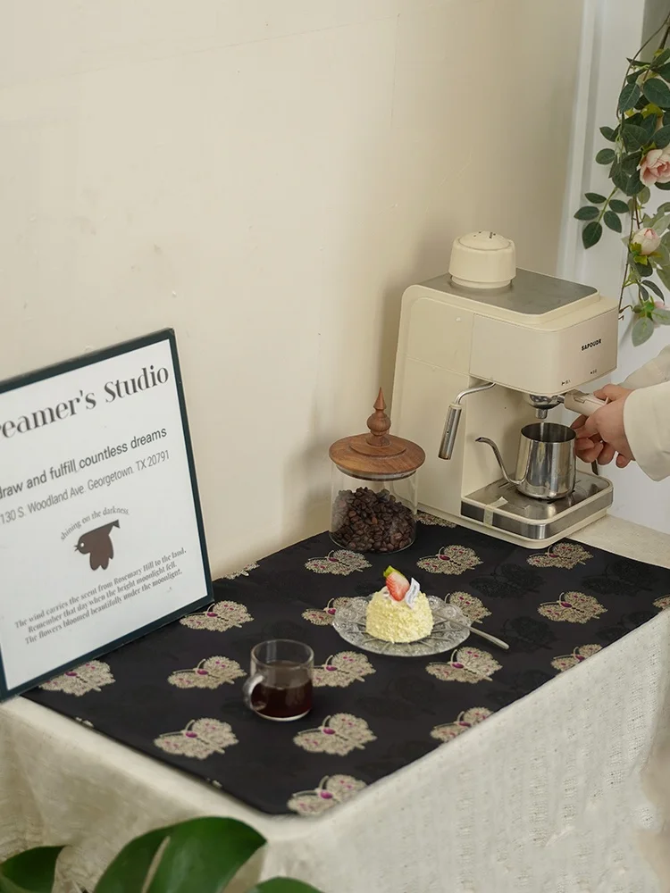 

Large Size Coffee Bar Mat Retro Double Sided Water Absorbent Dirt Resistant Woven Tapestry Pad Bar Counter Sponge Towel Mat