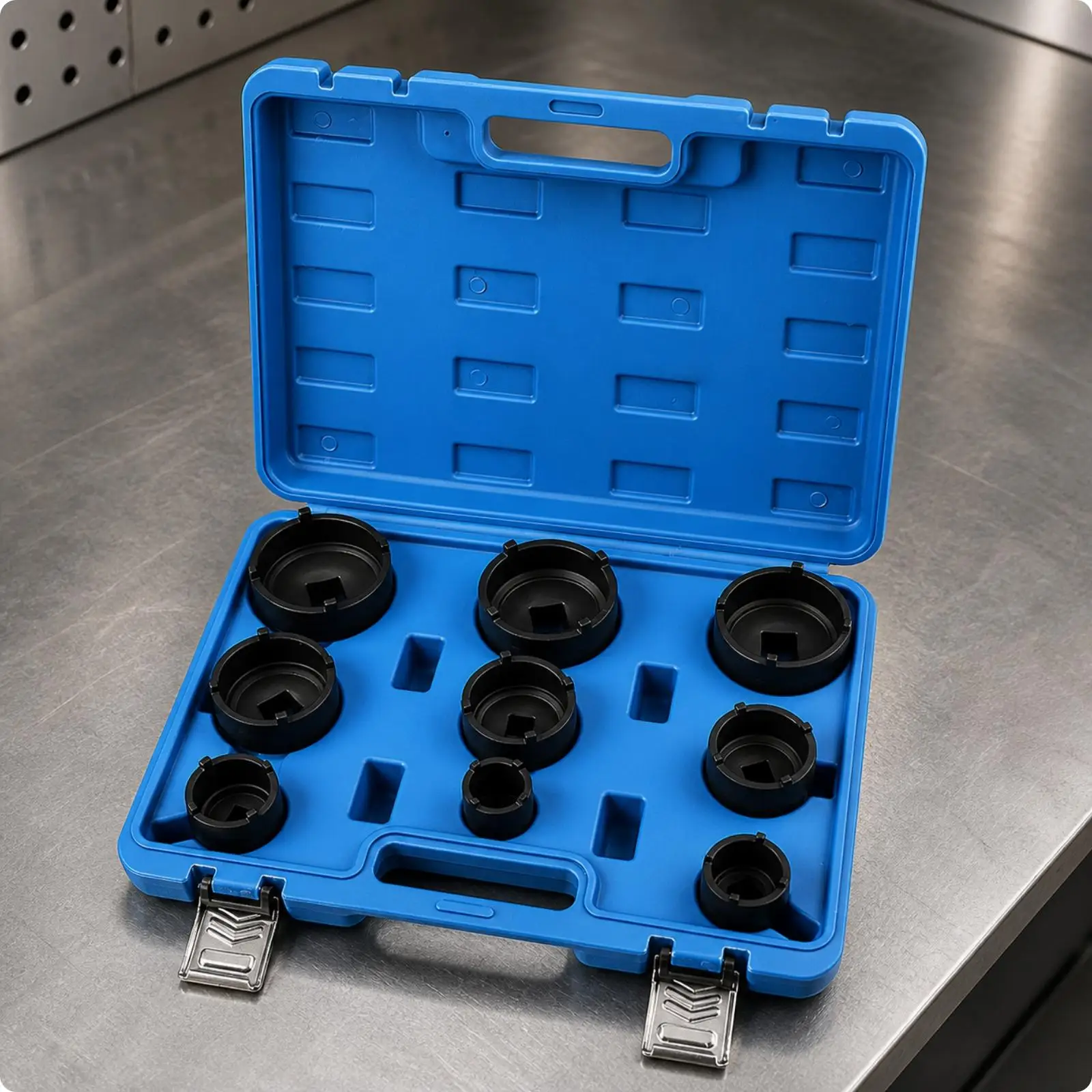 9 Pieces Hub Nut Socket Set | Heavy-Duty Alloy Steel Construction, Hub hub nut Socket Set with Carrying Case, Guard Black
