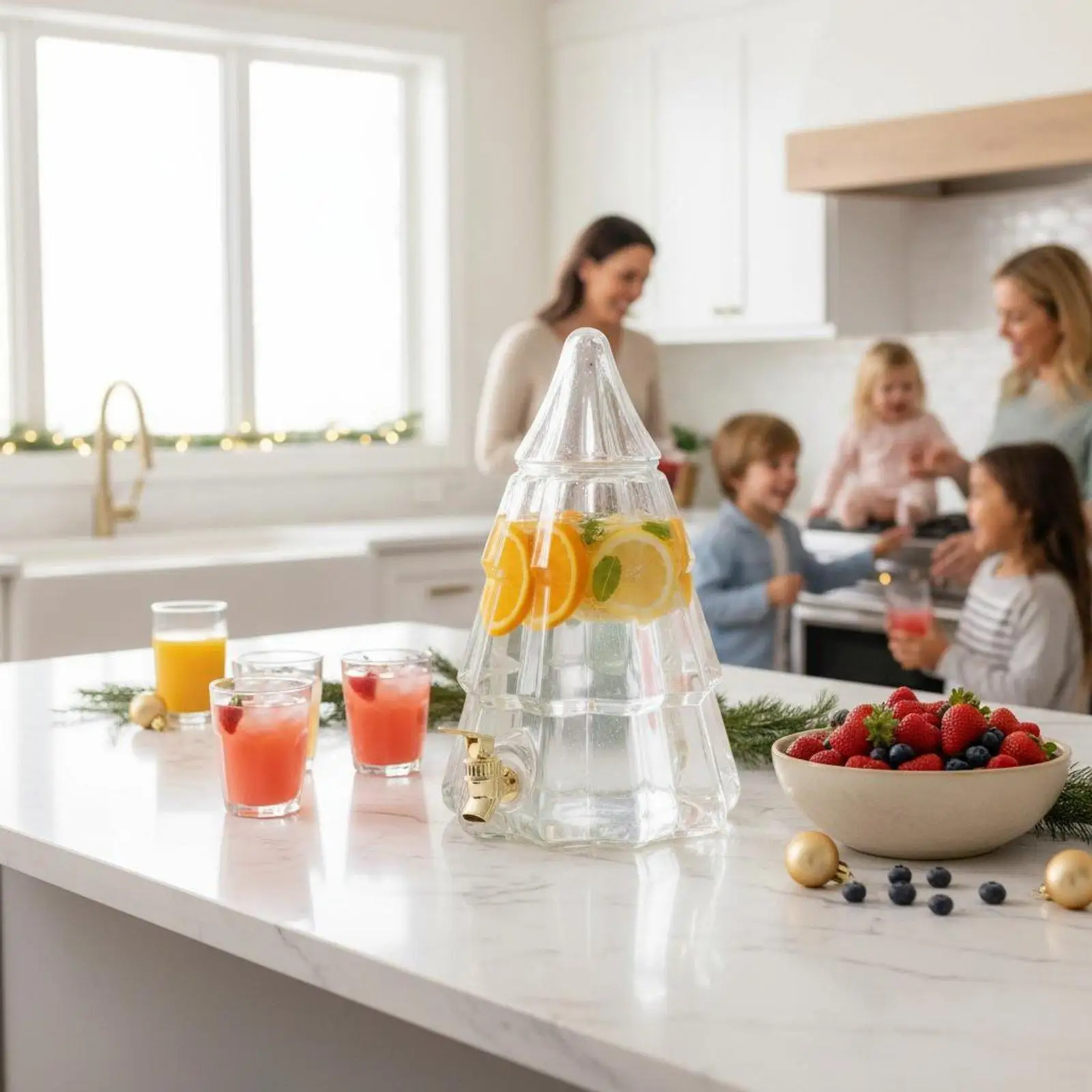 Unique Christmas Juice Bucket Beverage Server 5 Liter for Refrigerator Cold Liquids Only with Leak Resistant Tap Easy Fill