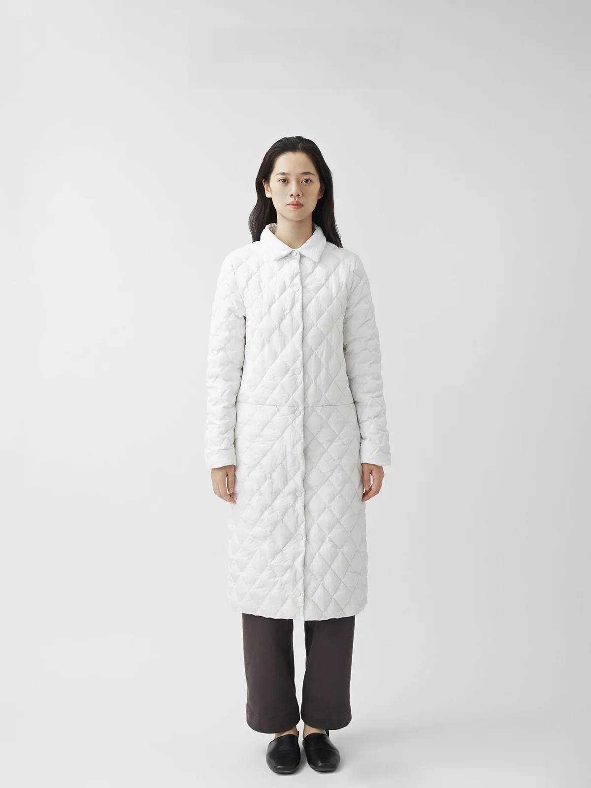 

Women's Mid-Length Du down Coat Pure Color Commute Sle White Goose Feather Diamond Patterned Coat with ket