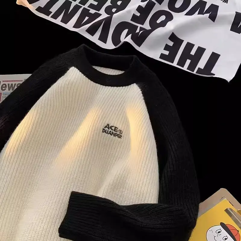 الخريف الشتاء حجم كبير 250 Pou الأمريكية الرجعية لينة اللون بلو الرجال محبوك سترة عالية المستوى تريكو ملابس خارجية #2