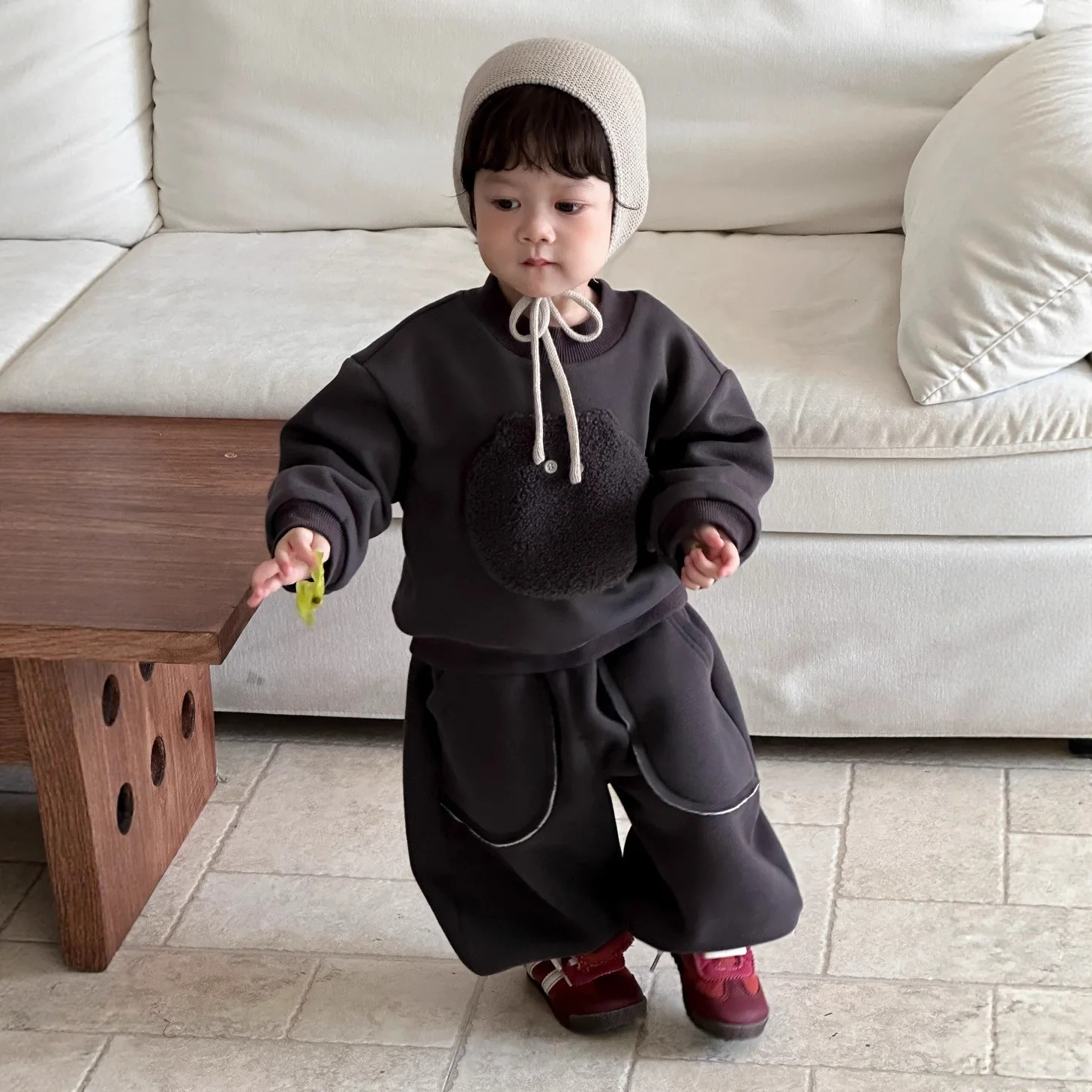 2025 Fall Winter Boys Round Neck Sweatshirt Pants Set Korean Style Fleece Lined Thickened Outfit 2PCs Baby Clothes