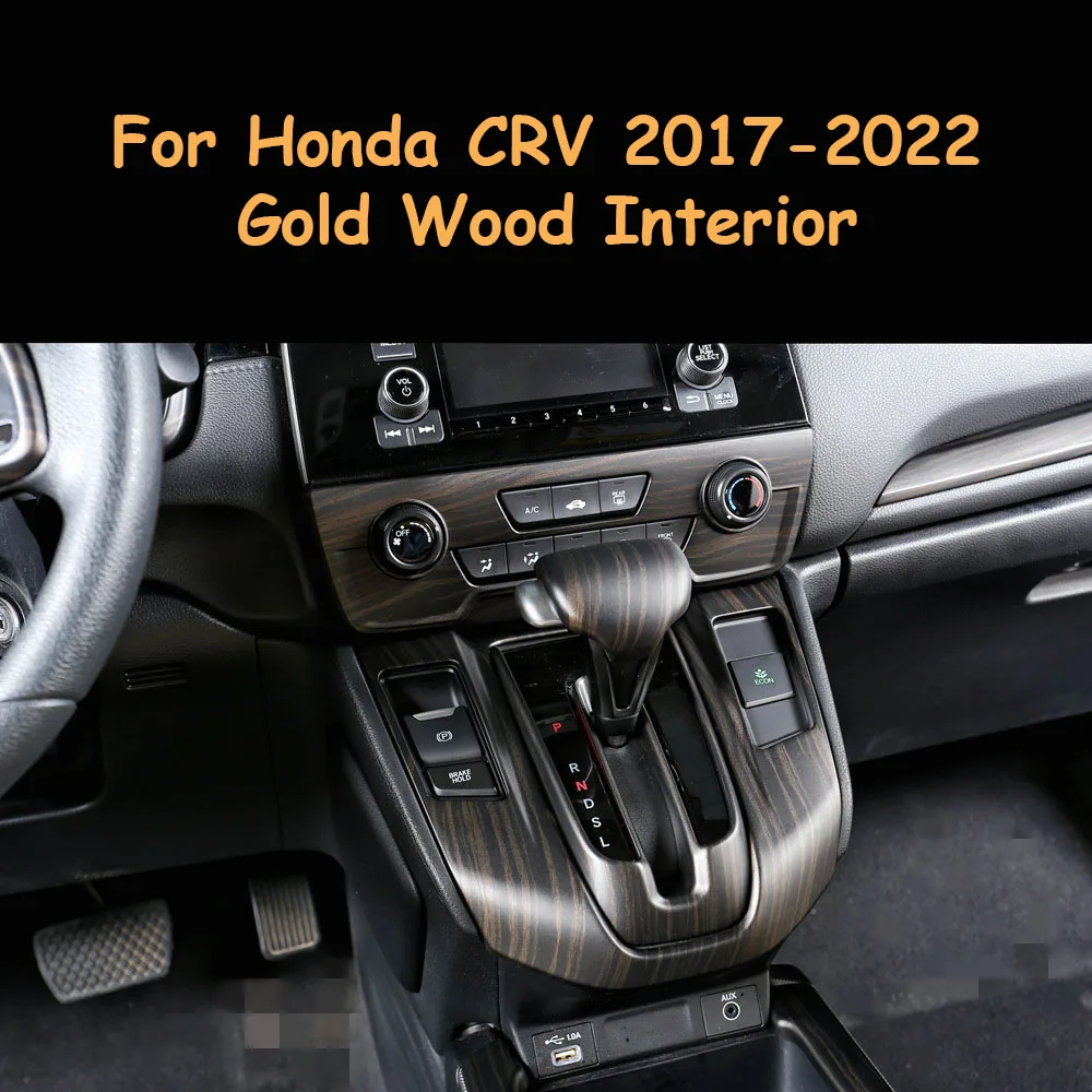For Honda CRV CR-V 2017 2018 2019 2020 2021 Golden Wood Grain Overlay on Dashboard, Door,Steering Wheel, Gearshift Interior Trim