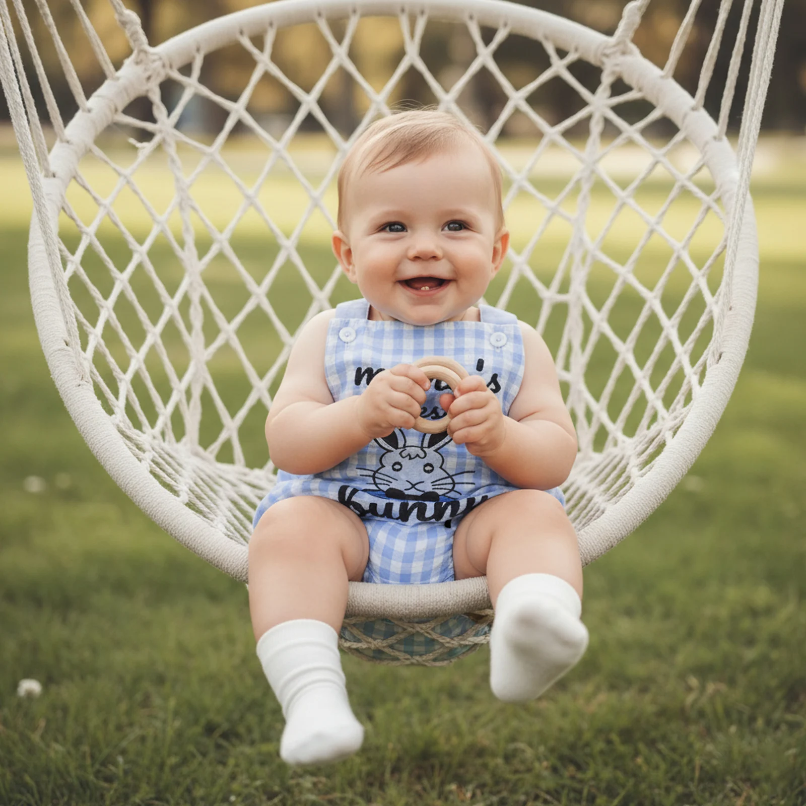 

Baby Easter Romper Bunny/Chick Embroidered Plaid Sleeveless Newborn Jumpsuit Infant Overalls