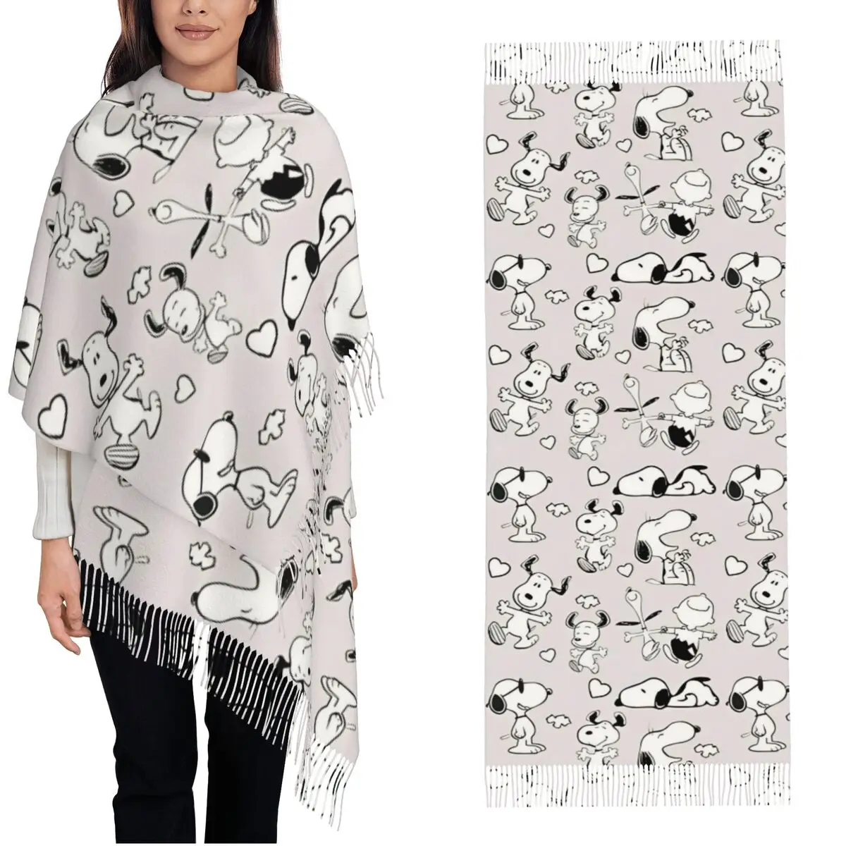 Peanuts Snoopy Stamp Woodstock Scarf for Womens Fall Winter Pashmina Shawl Wrap Long Large Shawl Scarf for Daily Wear