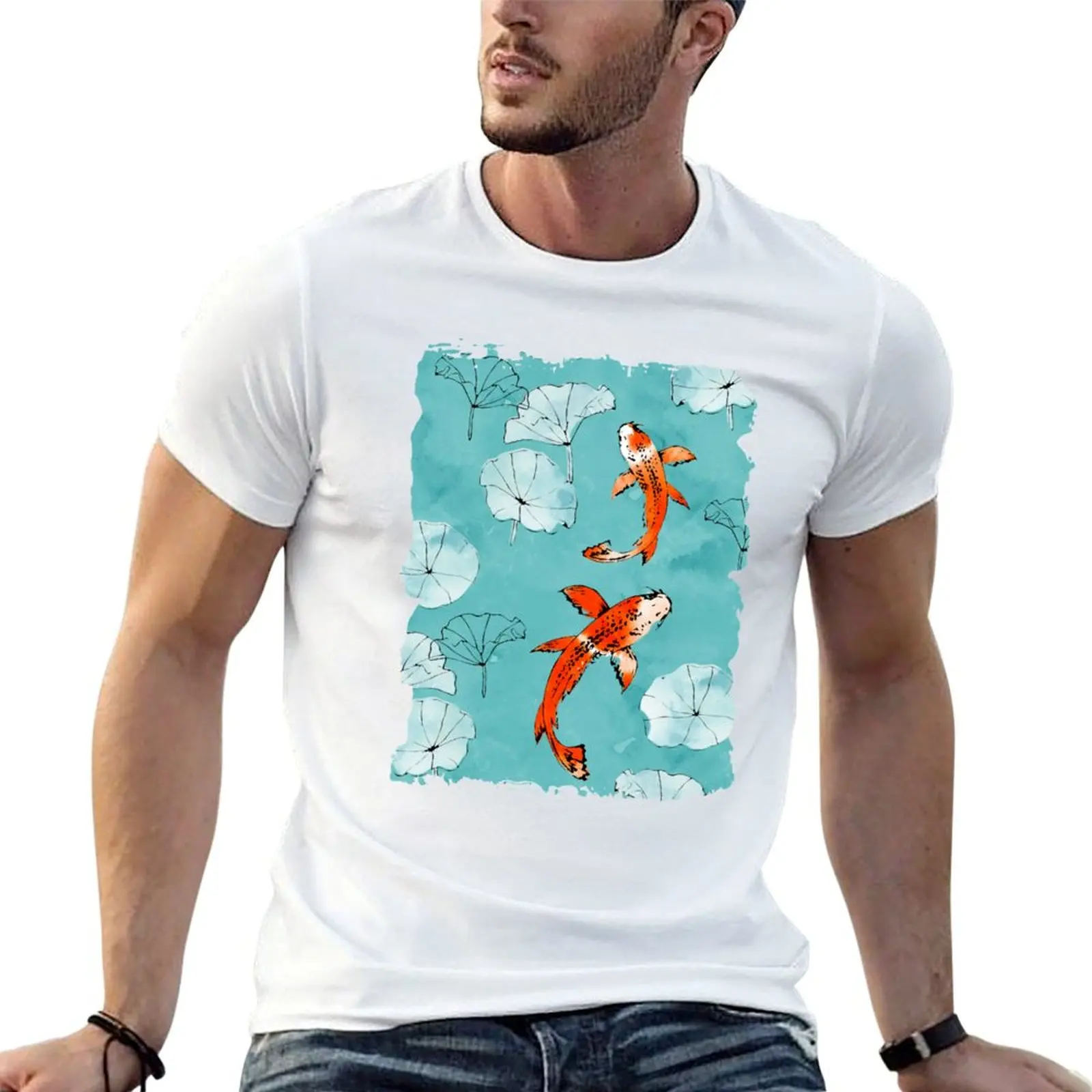 Waterlily koi in turquoise T-Shirt Soft Touch Basic Cotton T-Shirt