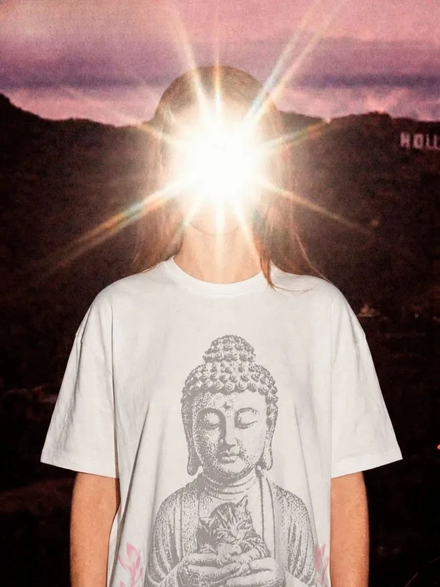 Gothic Buddha Print Short Sleeve Harajuku Vintage Top Y2K Fashion Short Sleeve Casual Loose Street Wear Print Round Neck T Shirt