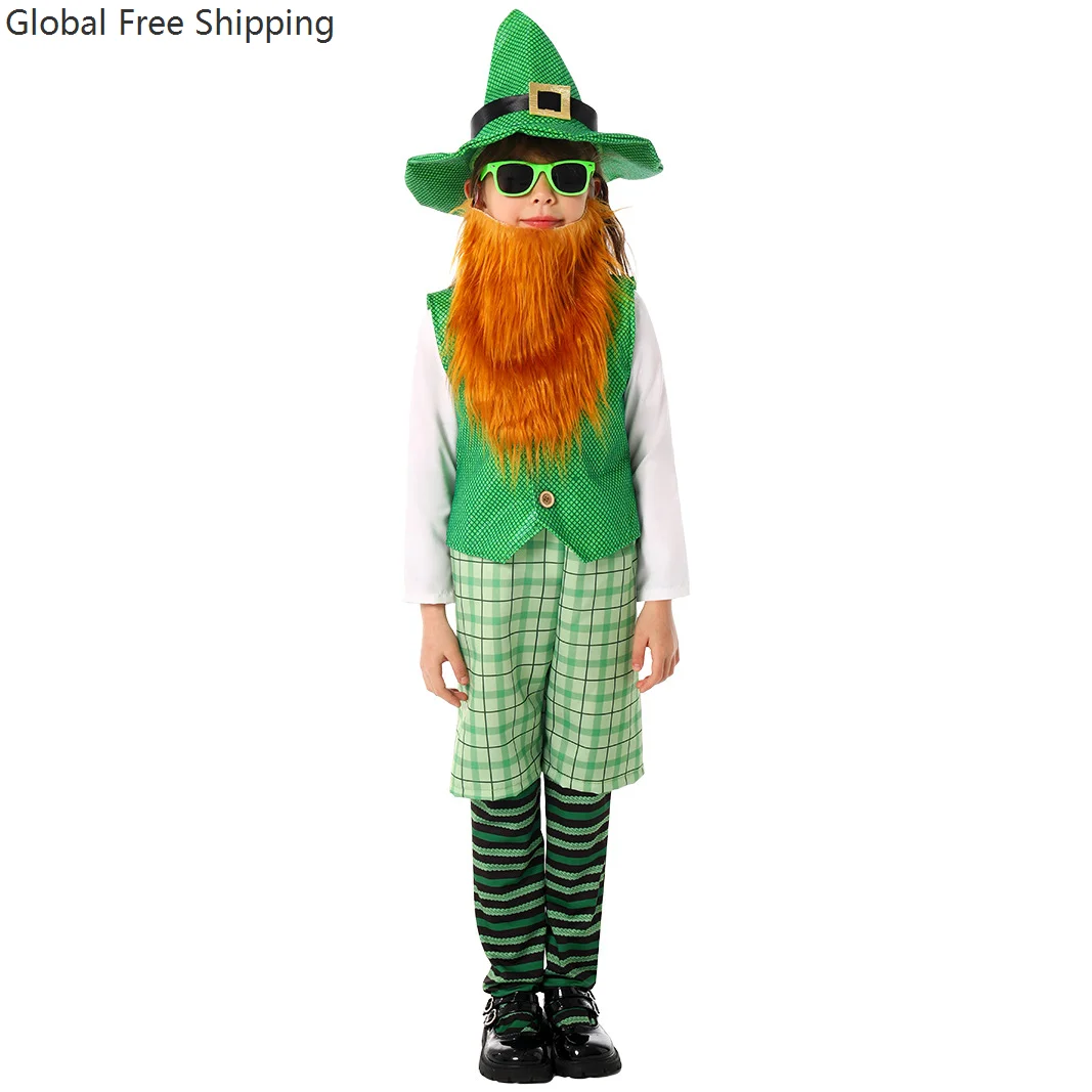 2025 St. Patrick's Day Children's Performance Costume Irish Four-leaf Clover Cute Boys And Girls Role Playing Pants Vest Set