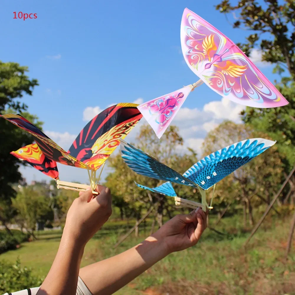 Novelty Elastic Rubber Band Powered Flying Birds Kite Toys Funny Kids Outdoor Toys Gift For Children Random Color 10Pcs