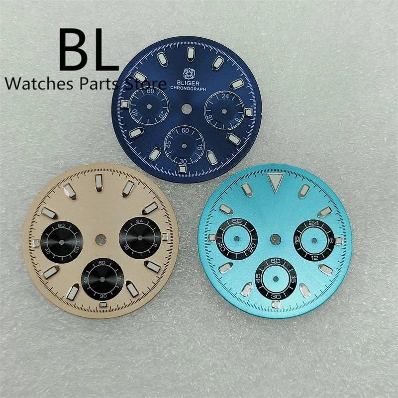 BLIGER VK63 Watch Dial 29.8mm Diameter Black Blue Gray White Gold Green Luminous Fir VK63 Quartz Movement Watch Accessoriea