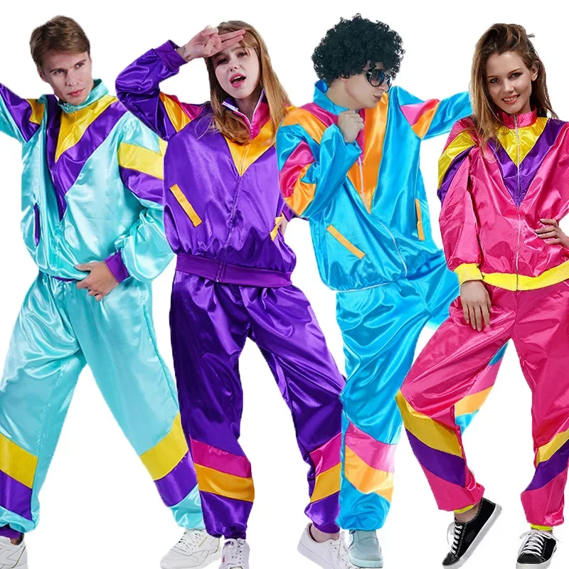 Cosplay Women Disco Suit Fancy Dress Hippie Costumes Men Disco Tracksuit Couples for Costumes Clothes Adult Carnival Costume