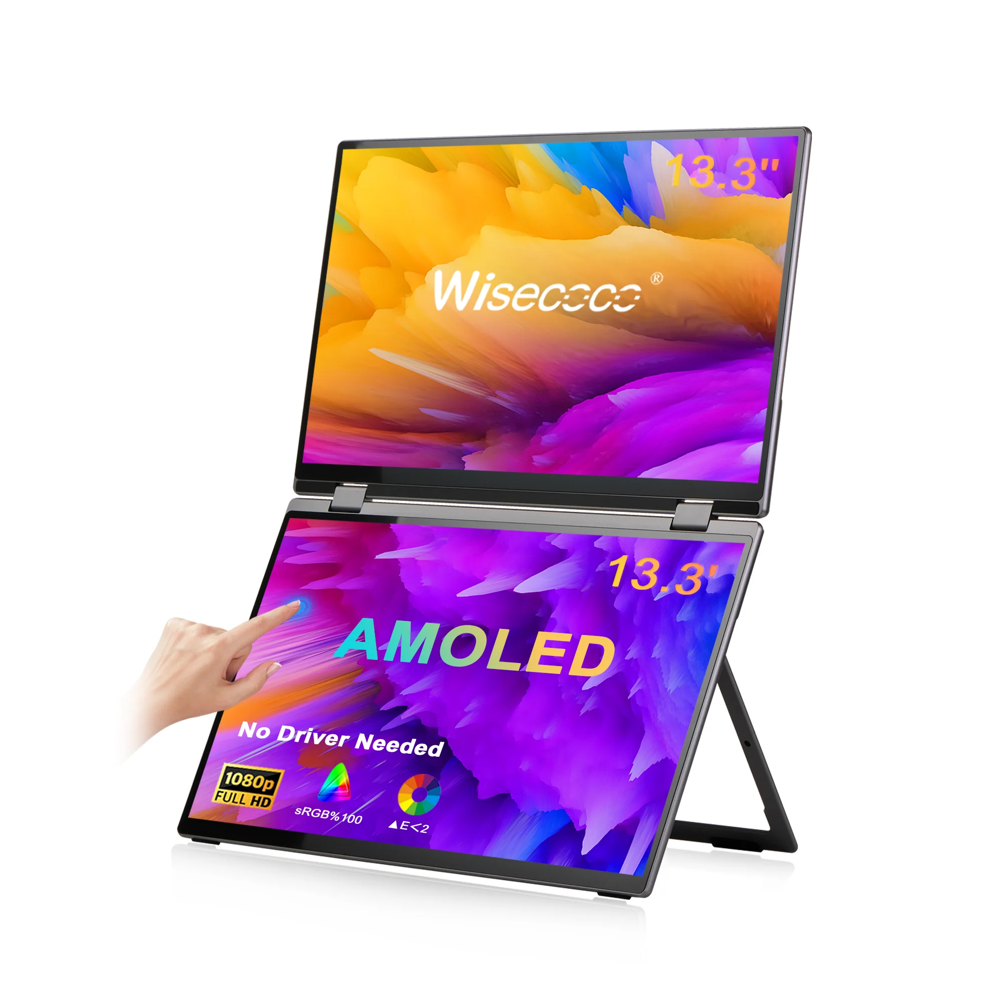 13.3 Inch OLED Dual Touch Screen Portable Monitor 60Hz 1080P FHD Type-C HDMI External Screen For PC Laptop Mac Phone Xbox PS5
