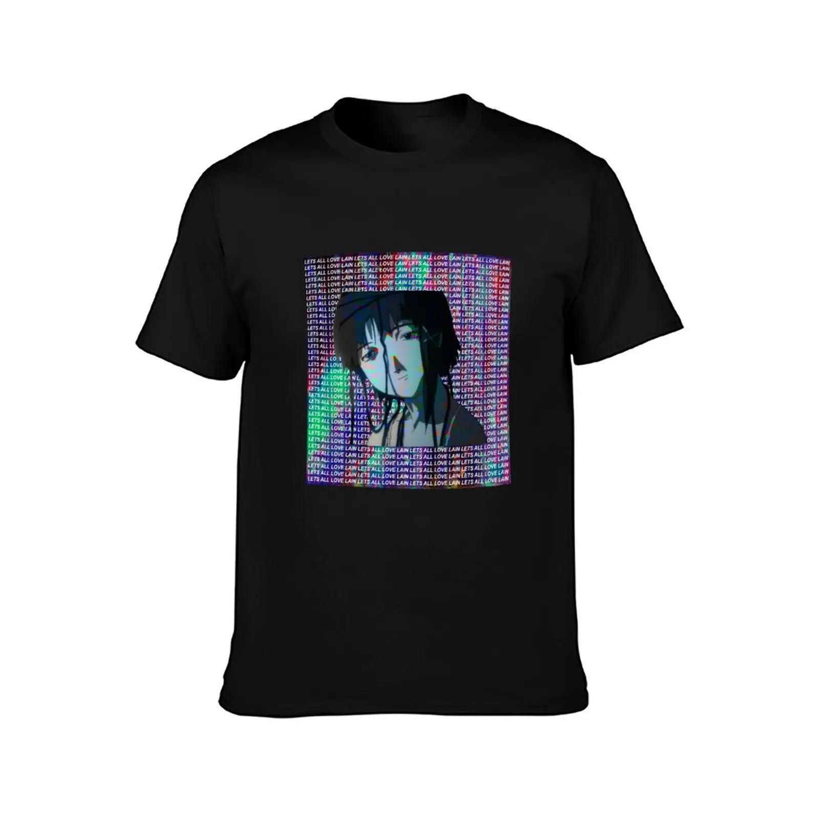 LETS ALL LOVE LAIN - SAD JAPANESE ANIME AESTHETIC GLITCH VAPORWAVE T-Shirt, Summer Casual Cotton Tee, Oversized Streetwear Tops