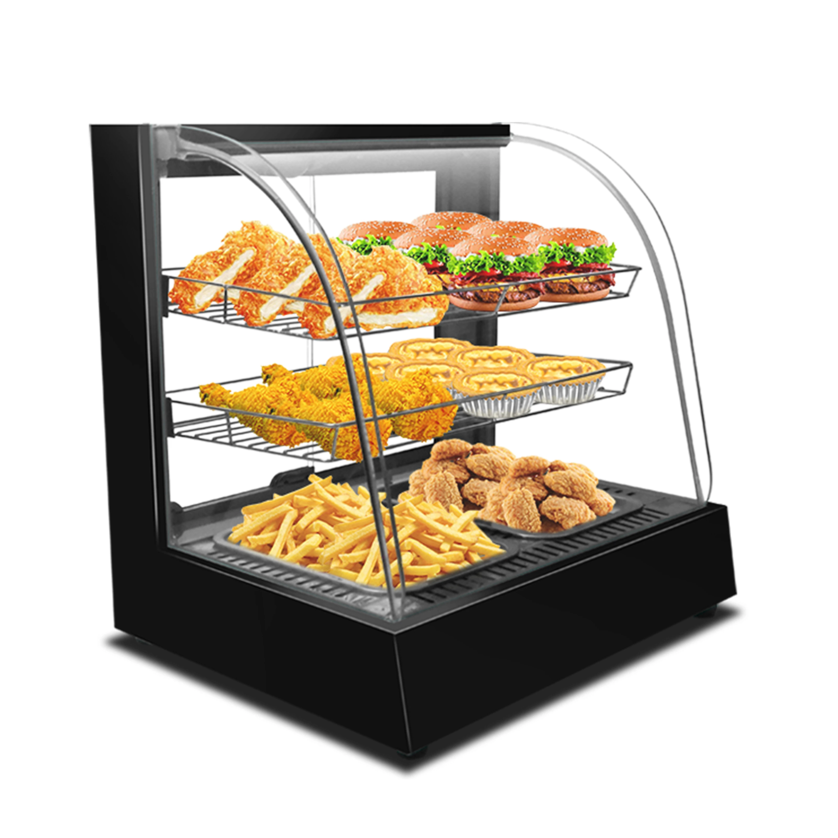 *Food Store Commercial Electric Glass Display Food Preservation Cabinet Fried Chicken Burger Display Cabinet