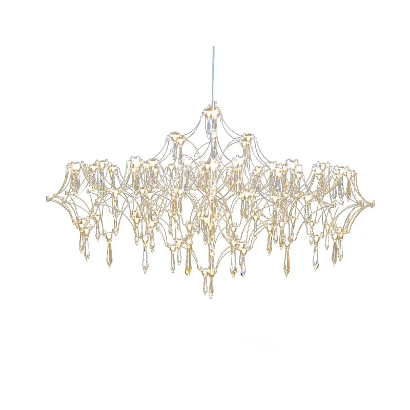 

French crystal chandelier post-modern light luxury villa duplex building living room cubic lamp
