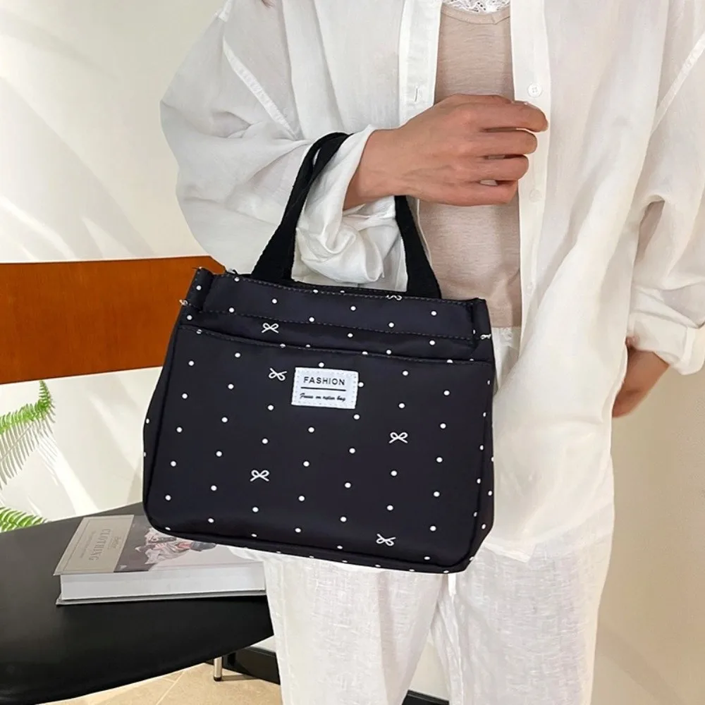 Durable Large Capacity Polka Dots Lunch Bag Thickened Casual Commute Bag Portable Women Handbag School Work Picnic