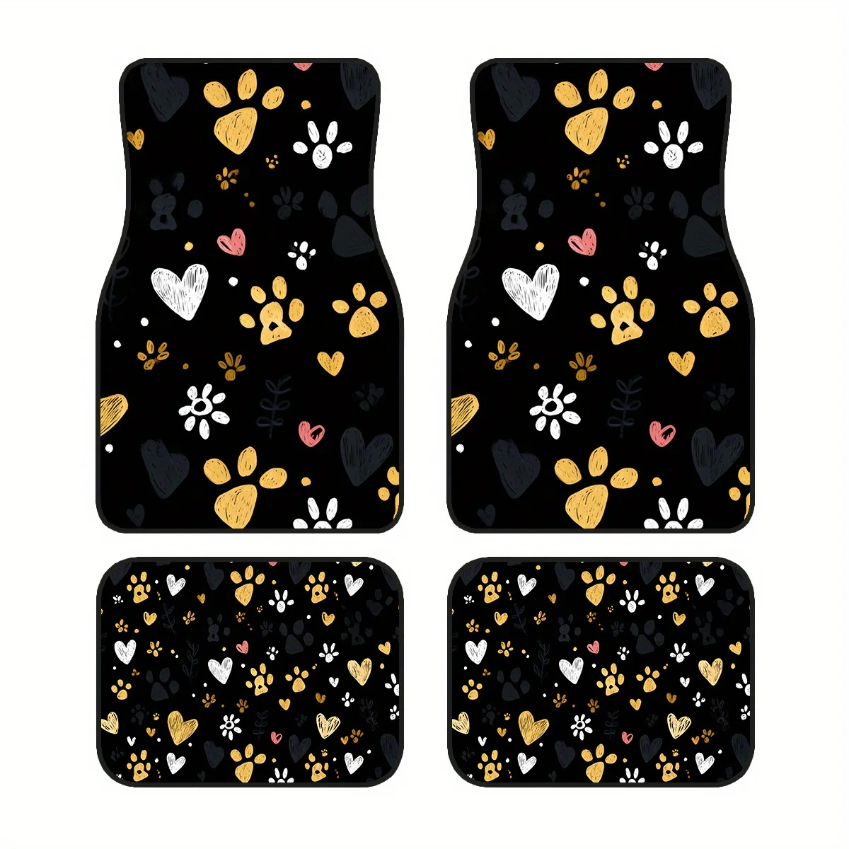 

4pcs, Non-Slip Polyester Car Mats With Colorful Heart Paw Print Design, Suitable For Sedans And Suvs, Interior Decoration Items